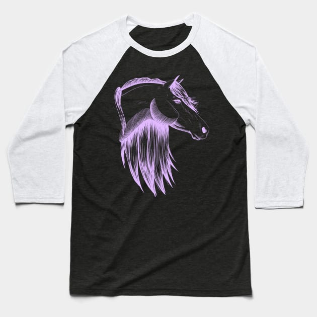 Purple Horse Sketch Baseball T-Shirt by Lady Lilac